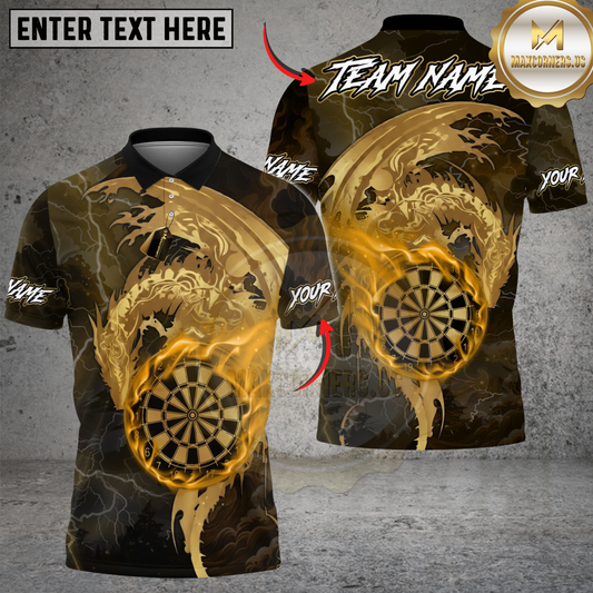 Maxcorners Darts Golden Dragon Flowing Ornamental Art Multicolor Options Personalized Name Shirt (6 Colors)