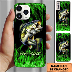 Maxcorners Bass Neon Green Flame Black Background Art Personalized Name Phone Case