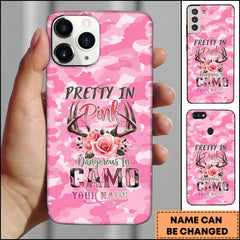 Maxcorners Artist Hunting - Pretty In Pink Dangerous In Camo Deer Floral Pink Personalized Name Phone Case