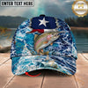 Maxcorners Fishing Texas Flag Ocean Wave Personalized Name 3D Cap (12 Fish Species)