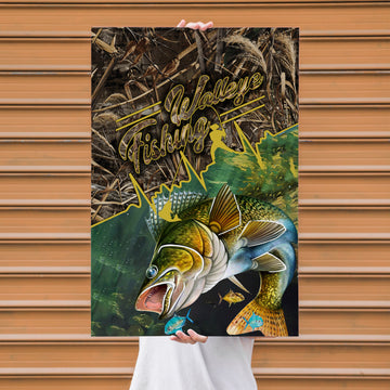 Maxcorners Walleye Fishing Freshwater Strike Action Design Personalized Name 3D Poster