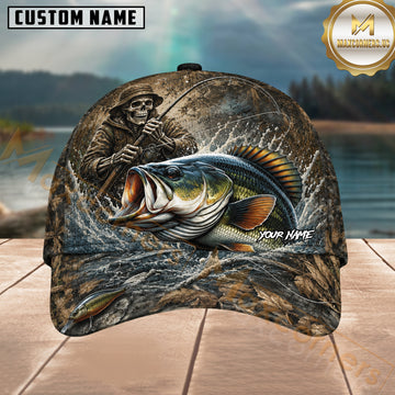 Maxcorners Fishing Skull Angler Camo Largemouth Bass Personalized 3D Cap