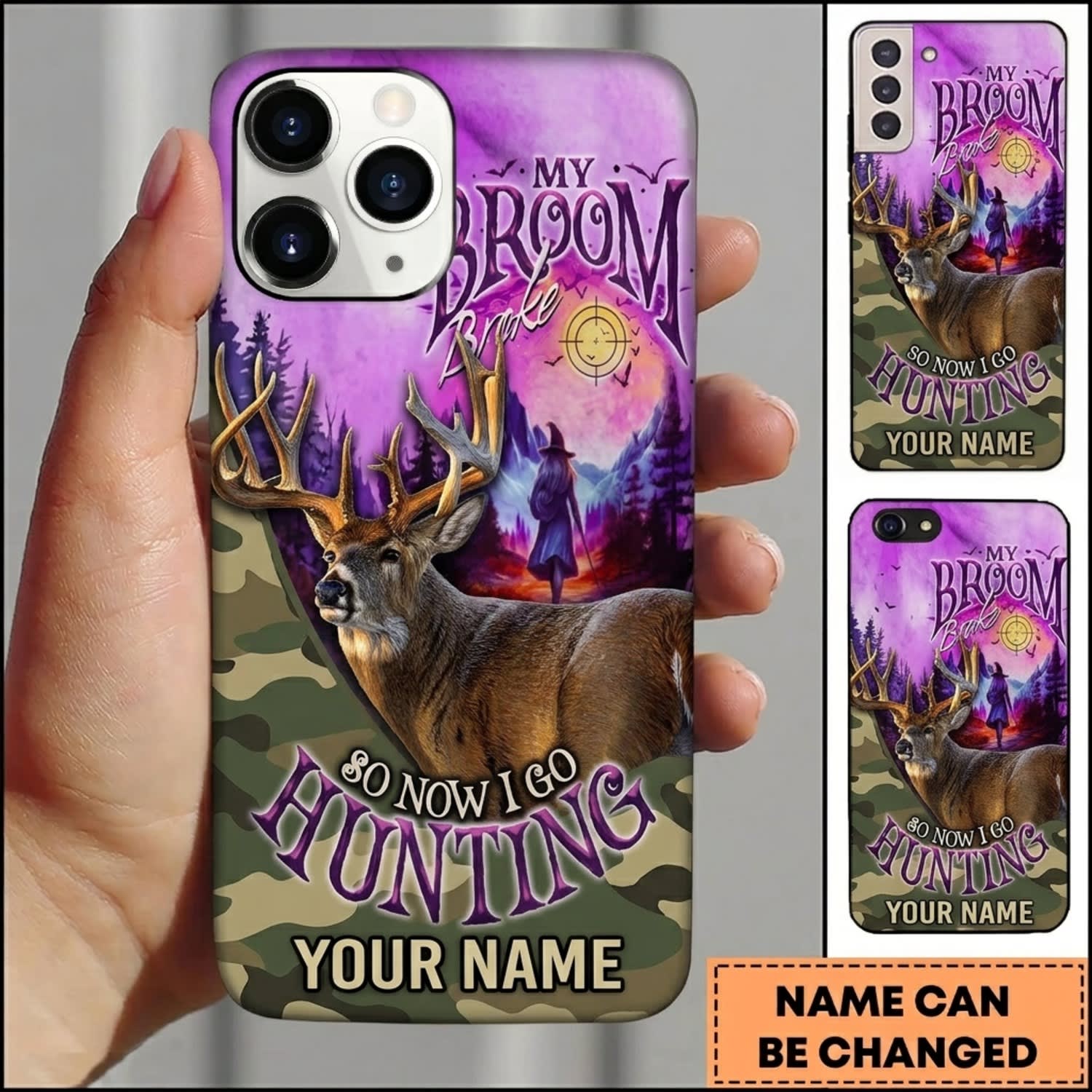 Maxcorners Hunting Deer Dream Purple Galaxy Camo Personalized Name 3D Phone Case