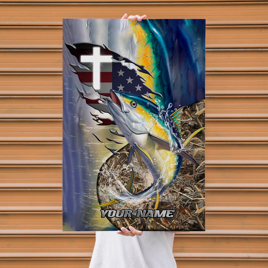 Maxcorners Tuna Fishing Cross Faith American Style Design Personalized Name 3D Poster