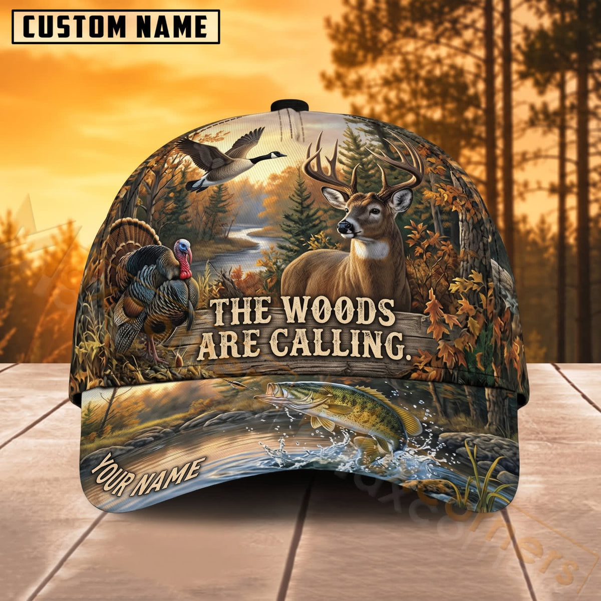 Maxcorners Deer Hunting The Woods Are Calling Autumn Wilderness Personalized Name 3D Cap