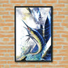 Maxcorners Marlin Fishing Clean White Modern Art Design Personalized Name 3D Poster