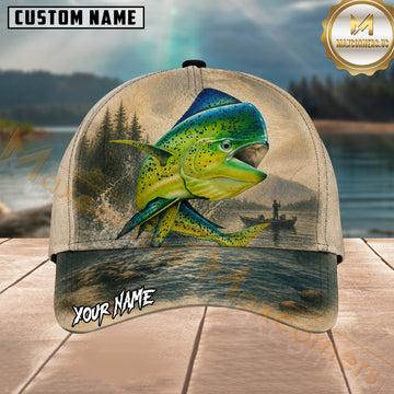 Maxcorners Fishing Mahi Mahi Mountain Lake Scene Personalized 3D Cap