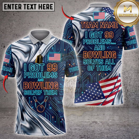 Maxcorners Bowling American Flag Bowling Is My Therapy Personalized Name 3D Unisex Shirt