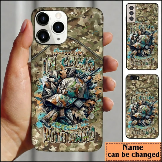 Maxcorners Hunting Deer Nature Blue Woodland Camo Personalized Name 3D Phone Case
