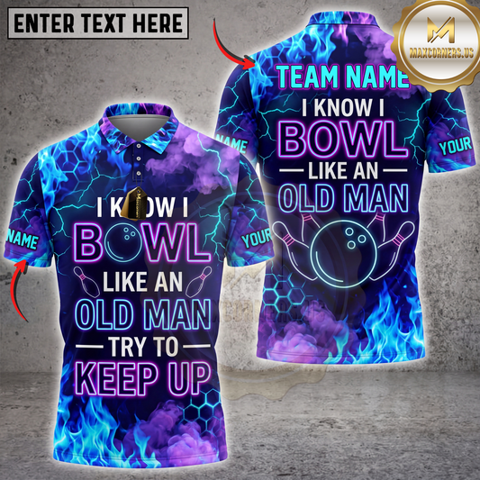 Maxcorners Bowling I Bowl Like An Old Man Try To Keep Up Neon Galaxy Multicolor Customized Name, Team Name 3D Shirts ( 4 Colors )