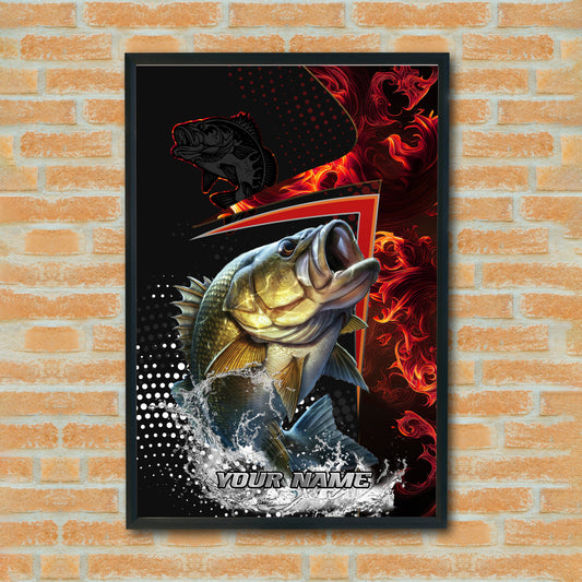 Maxcorners Largemouth Bass Fishing Fire Power Splash Design Personalized Name 3D Poster