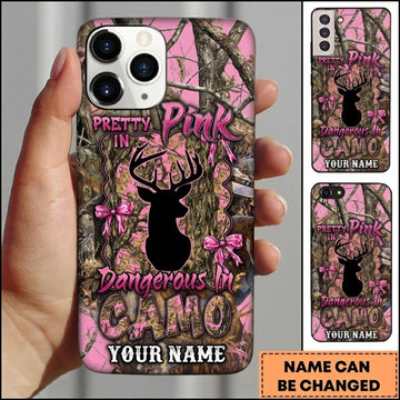 Maxcorners Hunting Pretty In Pink Deer Woodland Camo Personalized Name 3D Phone Case