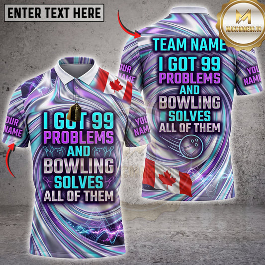 Maxcorners Bowling Purple Neon 99 Problems Bowling Solves All Personalized Name 3D Unisex Shirt