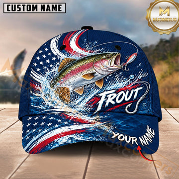 Maxcorners Fishing Graphic US Flag Wave Patriotic Angler Customized Name 3D Cap