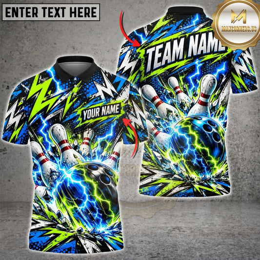 Maxcorners Bowling Electric Lightning Storm Energy Flash Shattered Pins Artwork Multicolor Customized Name, Team Name 3D Shirts