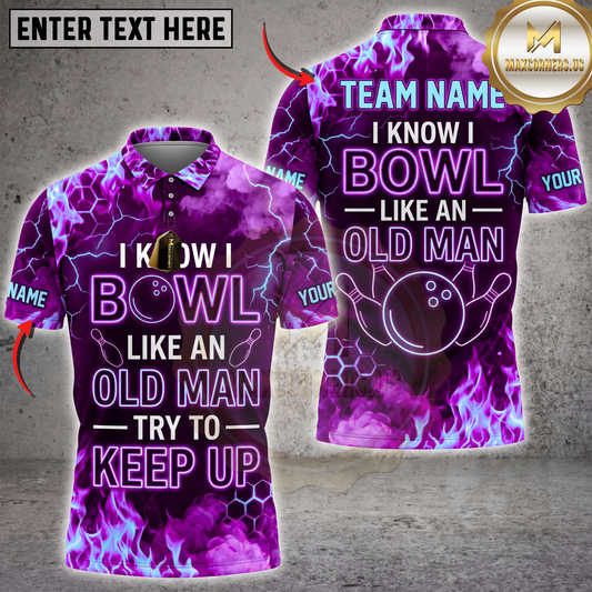 Maxcorners Bowling I Bowl Like An Old Man Try To Keep Up Neon Galaxy Multicolor Customized Name, Team Name 3D Shirts ( 4 Colors )