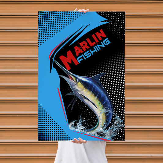 Maxcorners Marlin Fishing Modern Graphic Splash Design Personalized Name 3D Poster