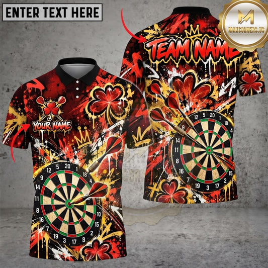Maxcorners Darts Shamrock Clover Flying Darts Golden Rays Target Board Graphic Multicolor Customized Name, Team Name 3D Shirts