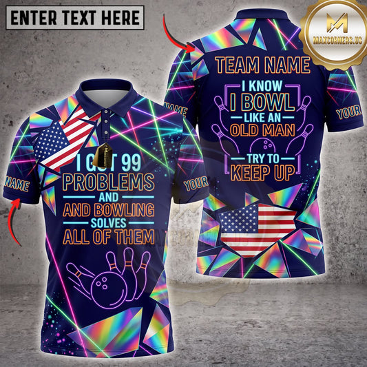 Maxcorners Bowling Retro Swirl 99 Problems Bowling Solves All Personalized Name 3D Unisex Shirt