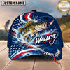 Maxcorners Fishing Graphic US Flag Wave Patriotic Angler Customized Name 3D Cap