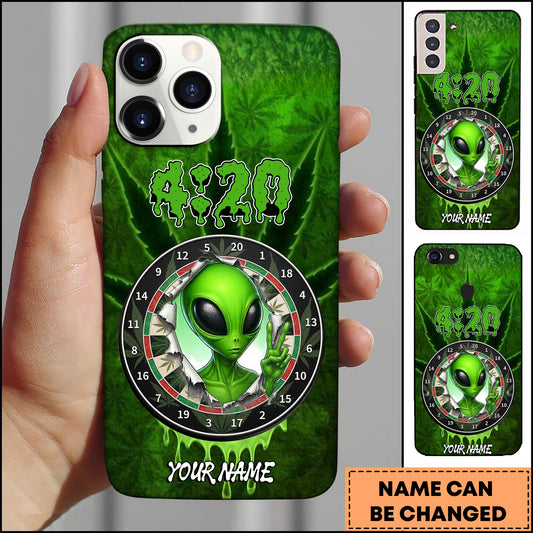 Maxcorners Darts 420 Weed Alien Peace Sign Personalized Name 3D Phone Case