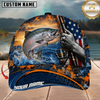 Maxcorners Fishing Sunset American Flag Design Personalized Name 3D Cap