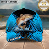 Maxcorners Fishing Blue Black Geometric Halftone Splash Personalized Name 3D Cap (12 Fish Species)