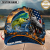 Maxcorners Fishing Sunset American Flag Design Personalized Name 3D Cap