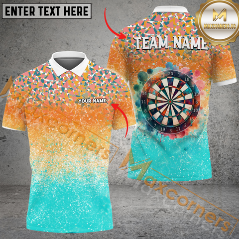 MaxCorners Darts Dartboard Watercolor Customized Name, Team Name 3D Polo Shirt