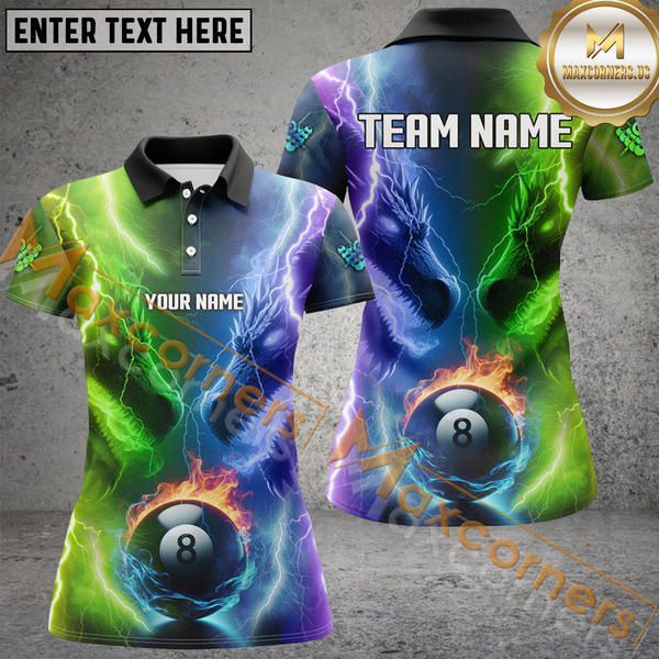 Maxcorners Blue Purple Fire 3D Dragon 8 Ball Pool Bowling Jersey Customized Name, Team Name 3D Shirt