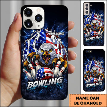 Maxcorners Bowling Patriotic Eagle Lightning Strike Personalized Name 3D Phone Case