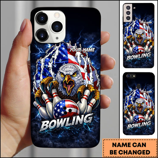 Maxcorners Bowling Patriotic Eagle Lightning Strike Personalized Name 3D Phone Case