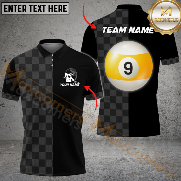 Maxcorners 9 Ball Half Caro Billiard Jersey Customized Name, Team Name 3D Polo Shirt