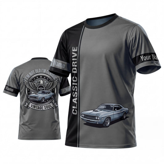 (9 Colors) Maxcorners Personalized Car Classic Muscle Car 3D T-Shirt - Burgundy Black Classic Drive and Silver Vintage Car