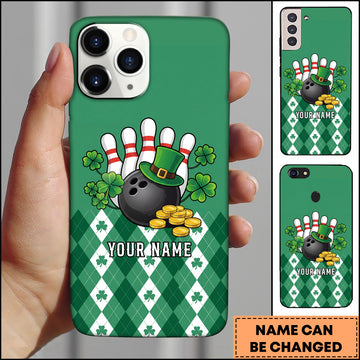 Maxcorners Bowling Phonecase St Patrick Irish Shamrock Argyle Pattern Personalized Name 3D Phone Case