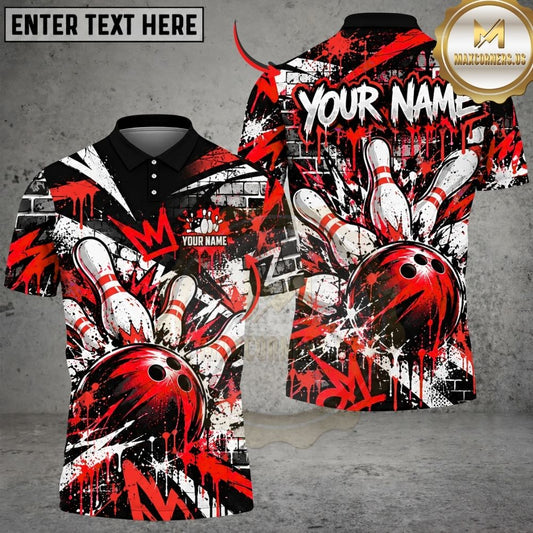 Maxcorners Bowling Urban Graffiti Splatter Street Art Pins Strike Artwork Multicolor Customized Name, Team Name 3D Shirts