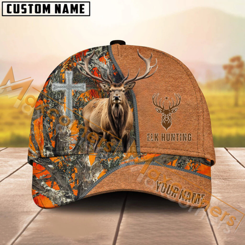 Maxcorners Elk Hunting Leather Pattern Multicolor Personalized Name 3D Cap