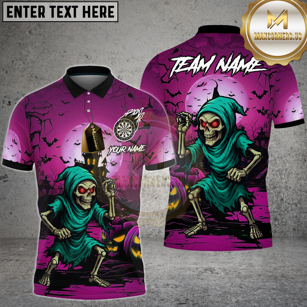 Maxcorners Dart Shirt Skeleton Halloween Theme Multioptions Personalized Name, Team Name Unisex 3D Shirt (4 Colors)