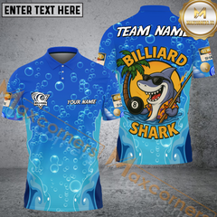 Maxcorners Billiard Funny Cartoon Shark With 8 Ball, Bubble Design Multicolor Personalized Name, Team Name 3D Shirt
