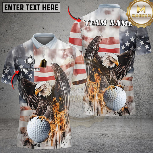 Maxcorners Golf Vintage US Flag Eagle Patriotic Customized Name, Team Name 3D Shirt