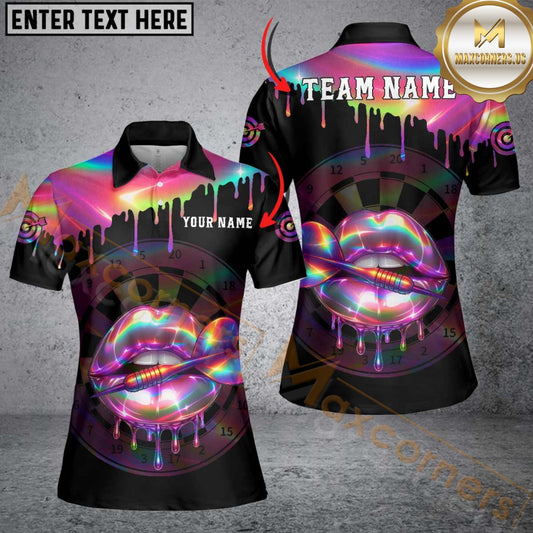Maxcorners Darts Neon Holographic Lips Dartboard Multicolor Customized Name, Team Name 3D Shirt For Women