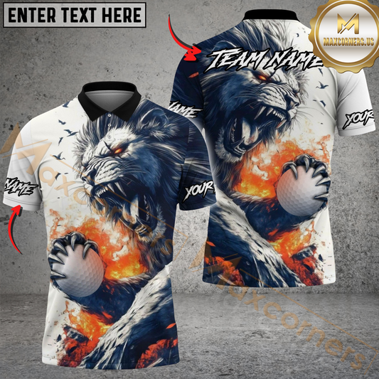 Maxcorners Golf Lion Fire Design Customized Name, Team Name Shirts