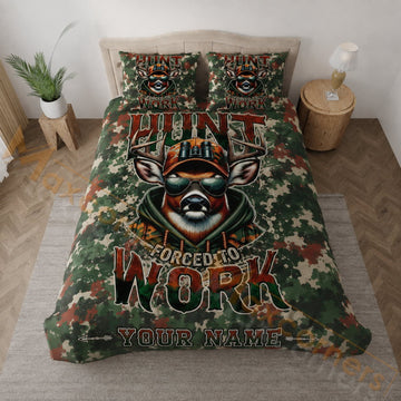 Maxcorners Hunting Deer Hunting Work Green Camo Design Bedding Set 3D Print Custom Name