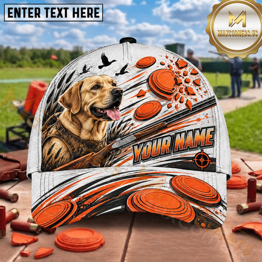 Maxcorners White Orange Labrador Flying Clays Trap Shooting Personalized Name 3D Cap