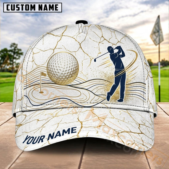 Maxcorners Golf Gold Ball Golfer Marble Personalized Name 3D Cap