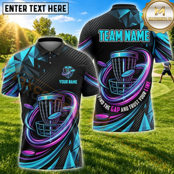 Maxcorners Disc Golf Neon Blue Purple Basket Personalized Name 3D Unisex Shirt