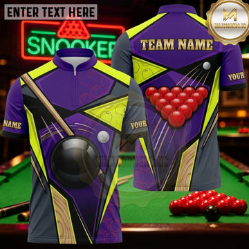 Maxcorners Snooker Purple Gold Angular Geometry Personalized Name 3D Unisex Shirt
