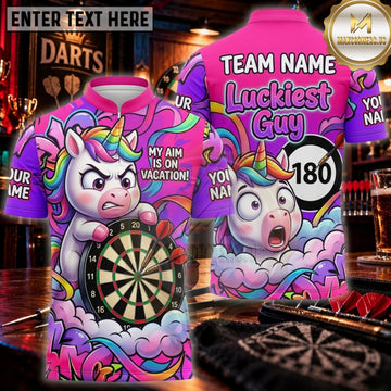 Maxcorners Darts Lucky Unicorn 180 Pink Graffiti Personalized Name 3D Unisex Shirt