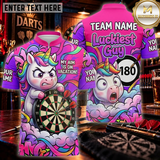 Maxcorners Darts Lucky Unicorn 180 Pink Graffiti Personalized Name 3D Unisex Shirt