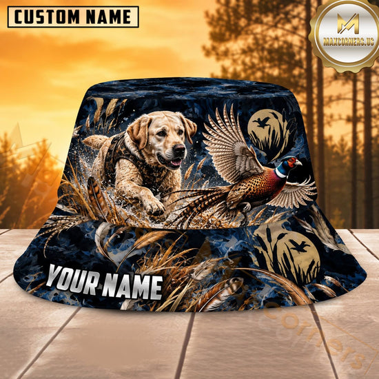 Maxcorners Waterfowl Hunting Dog Dark Timber Personalized Name 3D Bucket Hat